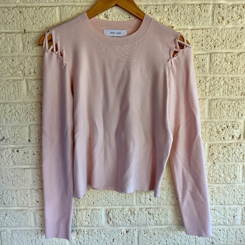 John + Jenn Light Pink Sweater with Stitched/Cut Out Style Sleeve
